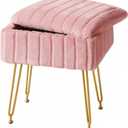 FUXA Vanity Stool Chair with Storage, Faux Fur and Metal Legs, Pink, 11.8"D x 15.8"W x 18.5"H