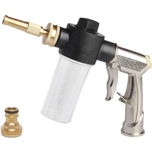 High Pressure Car Wash Foam Gun Sprayer, Heavy Duty Metal Garden Hose Nozzle with 3.5oz/100cc Plastic Soap Dispenser Bottle, for Pet Showering, Gardening, Floor Cleaning (Silver)