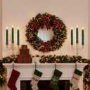 YAUNGEL 6 Pcs Christmas Tree Candles with Metal Candle Holder, Real Wax Christmas Tree Candles with Remote Timer, Flameless Tree Candlesticks Battery Operated Flickering Flame for New Year Xmas Decor