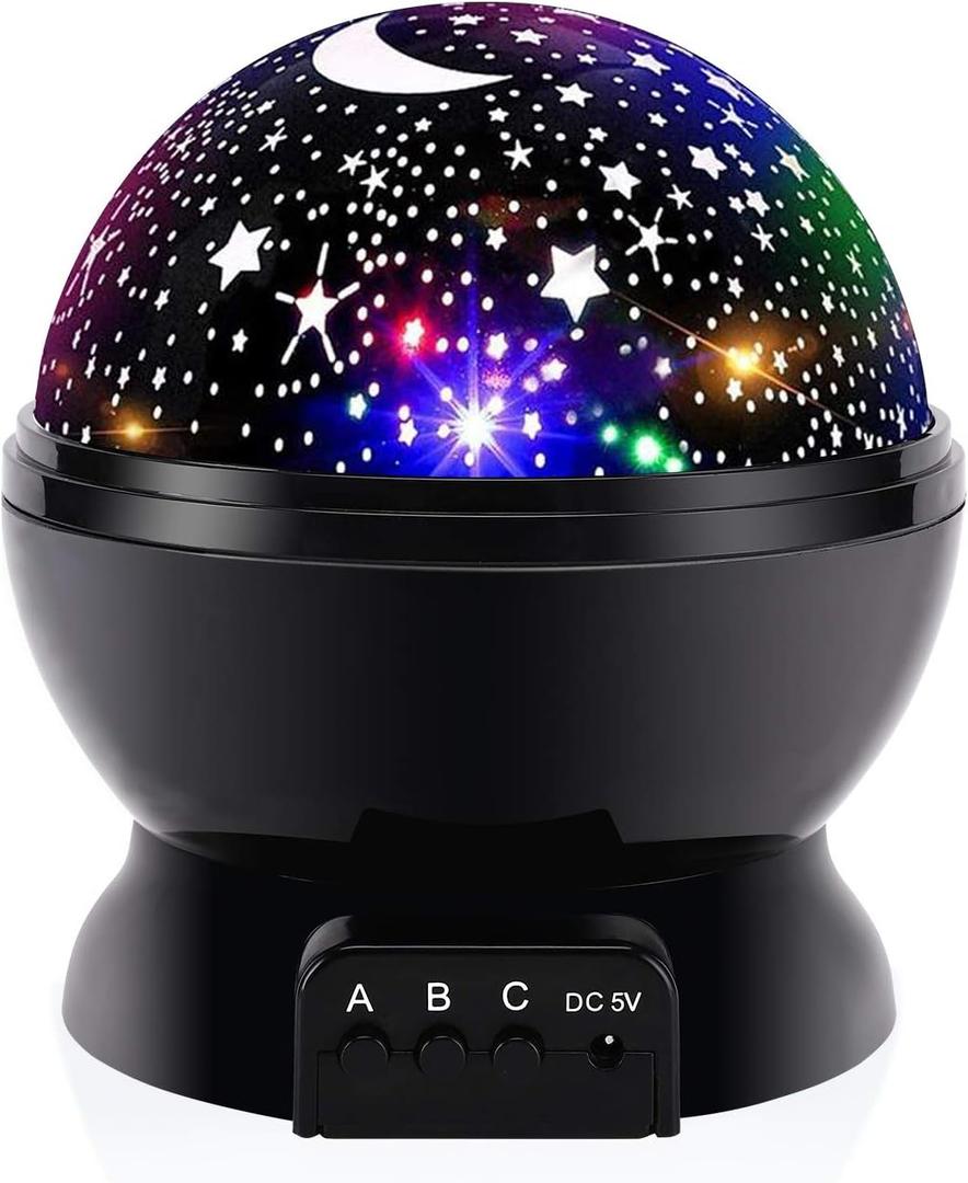 Night Light for Kids, Kids Night Light Nebula 360 Degree Rotation - 4 LED Bulbs 12 Light Color Star Projector Changing with USB Cable, Romantic Gifts for Men Women Children (Black)