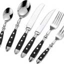 24-Piece 18/0 Stainless Steel Silverware set,Vintage Flatware set with Bakelite Handle,service for 4,Cutlery set (Black)