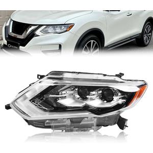 LED Projector Headlight Assembly Fit for 2017-2020 Nissan Rogue SL, 17-19 SL Hybrid, [LED DRL] Left Driver Side Headlamp with Clear Lens Black Housing Amber Reflector, OEM# 260606FL6A, 1 PC