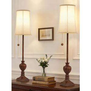 Buffet Table Lamps Set of 2,28" Tall Skinny Brown Resin Living Room Lamp