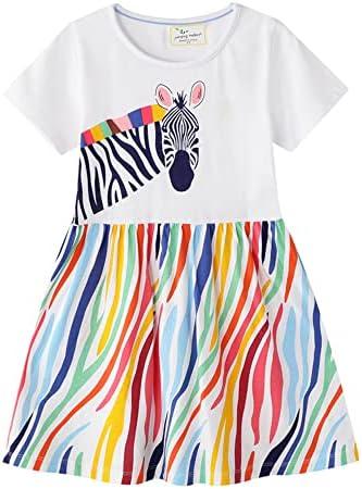 RETSUGO Little Girls A-Line Dress Cute Unicorn Rainbow Pattern Short Sleeve Casual Toddler Girl Dresses for Party 1-8 Years, Size 4T