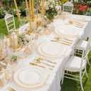 YOUBET 175PCS Ivory Scalloped Plastic Plates - Gold Disposable Dinnerware Set Include 50 Plates, 75 Gold Silverware, 25 Cups, 25 Napkins for Party & Wedding