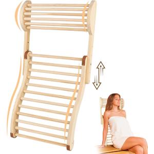 Sauna Backrest Infrared Sauna Backrest Accessories with Adjustable Pillow Wooden Slip-Resistant Non-Toxic Comfortable S-Shape Design Sauna Chair for Any Barrel or Infrared Sauna