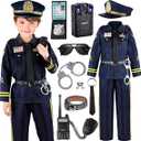 Police Officer Costume for Kids, Cop Costume Outfit Set with Accessories, Kids Halloween Costumes for Boys Girls, Police Costume Role Play Kit for Halloween Career Day, Size M