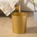Venalys Gold Hammered Metal Trash Can Wastebasket, Decorative Stylish Garbage Can Waste Basket, Modern Farmhouse Round Trash Bin for Bathroom, Bedroom, Kitchen and Office (Large)