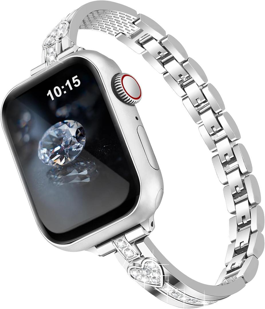 VISOOM Bracelet Compatible for Series 11/10/9/8/se Apple Watch Band 46/45/44/42/41/40/38mm Series 7/SE Women Dressy Luxury Wristband Jewelry Metal Watch Strap for iWatch Series 6/5/4/3/2/1
