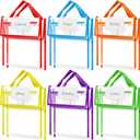 Teling Thick Clear Book Pouches with Blank Name Tags and Handles Book Bags Organizer for School Classroom Library Pockets Students (10 x 12 Inch,Bright Color,12 Pack)