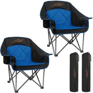 FAIR WIND 2 Pack Oversized Padded Camping Chair Heavy Duty Quad Fold Arm Chair Portable for Outdoor - Support 500LBS, Blue