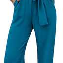 PRETTYGARDEN Women's Short Sleeve V Neck Jumpsuits Summer Long Pants Rompers Business Casual Outfits (Lake Blue, Medium)