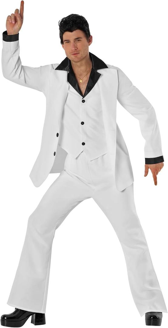 Morph Saturday Night Disco Costume Men 70s White Leisure Suit for Men 70s Fever Outfit Halloween Costumes For Adults (Large)