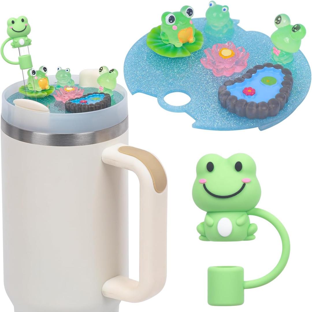 Compatible with Stanley Cup Lid Accessories Charms, Charms for Stanley Cups H2.0 Accessories 30oz 40oz with Silicone Straw Cover Cap for Tumblers (Frog)