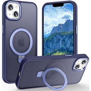 Magnetic for iPhone 13 Case with Ring Stand, [10 FT Drop Protection] [Velvety Touch] Slim Translucent Matte Back Shockproof Phone Case for iPhone 13 6.1'', Blue