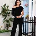 DeftSharp Women's Sexy Cocktail Party Clubwear Casual Working Rompers Long Dressy Jumpsuit (Black, XXL)