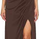 Capuffy Women's Sexy One Shoulder Long Formal Dress Ruched Waist High Split Cocktail Wedding Guest Party Maxi Dress 02 (Brown, L)