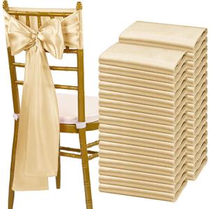 fani 120 PCS Champagne Satin Chair Sashes Bows Universal Chair Cover for Wedding Reception Restaurant Event Decoration Banquet,Party,Hotel Event Decorations (7 x 108 inch)