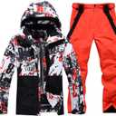 RIUIYELE Men's Ski Jacket and Pants Set Insulated Waterproof Snowsuits Winter Warm Outdoor Skiing Snowboard Jackets for Men, Size XL (Orange)