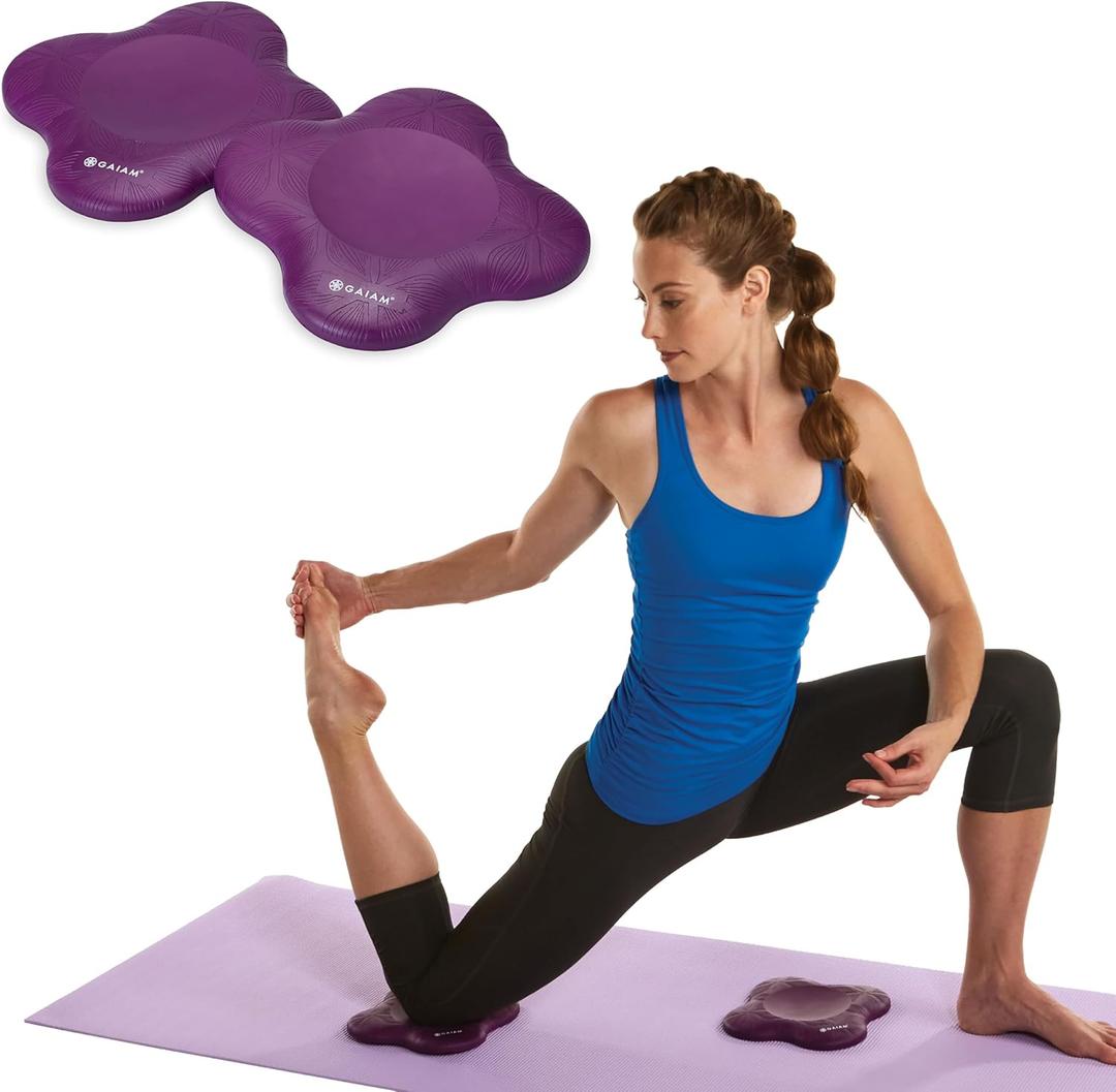 Gaiam Yoga Knee Pads (Set of 2) - Yoga Props and Accessories for Women/Men Cushions Knees and Elbows for Fitness, Travel, Meditation, Kneeling, Balance, Floor, Pilates (Purple)