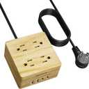 USB Power Strip Surge Protector - SUPERDANNY Desktop Extension Cord with 4 Widely Spaced Outlets & 4 Smart USB Ports, Portable Charging Station for Home, Office, Hotel, Dorm, RV, Faux Wood Grain (5ft, Beige)