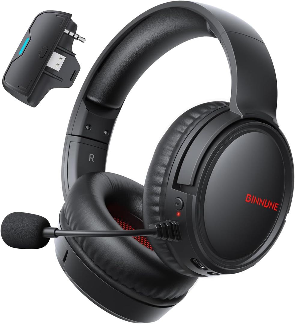BINNUNE Wireless Gaming Headset for Xbox Series X|S & Xbox One, Low Latency Wireless + Bluetooth, Flip-to-Mute Noise Cancelling Mic, 50mm Drivers, 40H Battery, Over-Ear Headphones (Black/Red)