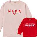 Winioder Mommy and Me Matching Outfits Letter Print Crewneck Pullover Sweatshirt Long Sleeve Shirt Tops Baby Clothes (Medium, Valentine Beige)