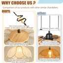Boho Light Fixture, 24" Hand Woven Rattan Chandelier, Boho Chandelier with Brass Cat Hook for Dining Room, Living Room, Kitchen, Bedroom and Restaurant