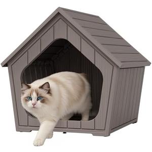 GULAIMOAO Outdoor Cat House, Resin Cat Houses for Outdoor Cats, Outside Cat House Weatherproof with Air Holes, Easy to Clean and Install, Grey