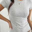 Womens Ribbed Knit T Shirts Crewneck Short Sleeve Slim Fit Basic Tee Casual Summer Tops for Women (Gray)
