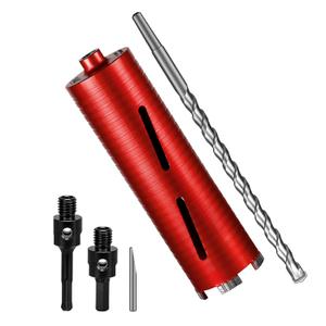 SALI Diamond Core Drill Bits 3" Diameter 10"/254mm Drilling Depth 5/8-11" Thread Core Bit Turbo Laser-Welded Segments for Cured Concrete with Brick Block Masonry with Two AdaptersRed