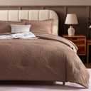 Geniospin Queen Comforter Set - 7 Pieces Brown Textured Queen Bedding Sets with Comforter, Sheets, Pillowcases & Shams, All Season Brown Bedding