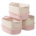 TeoKJ Storage Baskets 3 Packs, Storage Basket for toys,Towel, Storage Bins, Woven Basket for Shelves Bedroom Laundry Nursery, White & Pink