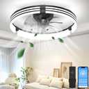 Ceiling Fans with Lights and Remote, 19.7" Black Low Profile Ceiling Fan, Modern Flush Mount LED Fan Light, 6 Wind Speeds Fandelier Ceiling Fan with Light for Bedroom, 3000-6500K Dimmable
