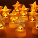 12PCS Star Tea Lights Candles(Ironwork), LED Flameless Candles Battery Operated for Holiday Gifts, Led MINI Electric Faker Votive Tealight Candles for Desk, Birthday Decorations (Star, 12)