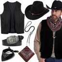 Cowboy Outfit for Men Cowboy Hat Cowboy Tassel Vest for Halloween Cosplay Western Costume Accessories (X-Large)