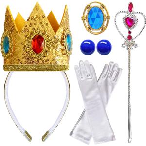2 x Princess Peach Crown Accessories Kit - 5 PCS Princess Peach Dress Up Costume Set for Girls' Birthday Party Supplies & Cosplay