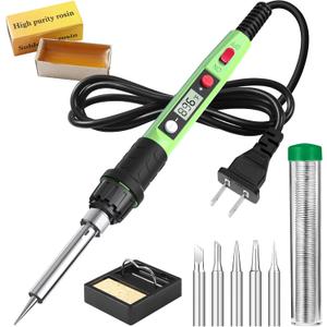 Soldering Iron Kit, 80W 110V LCD Digital Solder Iron Pen with Ceramic Heater, Portable Welding Tools with 5pcs Tips, Stand, Solders Wire, Sponge, Paste, for Metal,Electric Repairs, DIY, Green