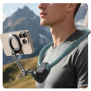 Magnetic Neck Mount for Phones,Neck Phone Holder for Recording,Hands Free POV/Vlog Cell Phone Holder for Phone Android GoPro DJI iPhone 16 15 14 13 12 Seires,Content Creator Phone Holder (Green)