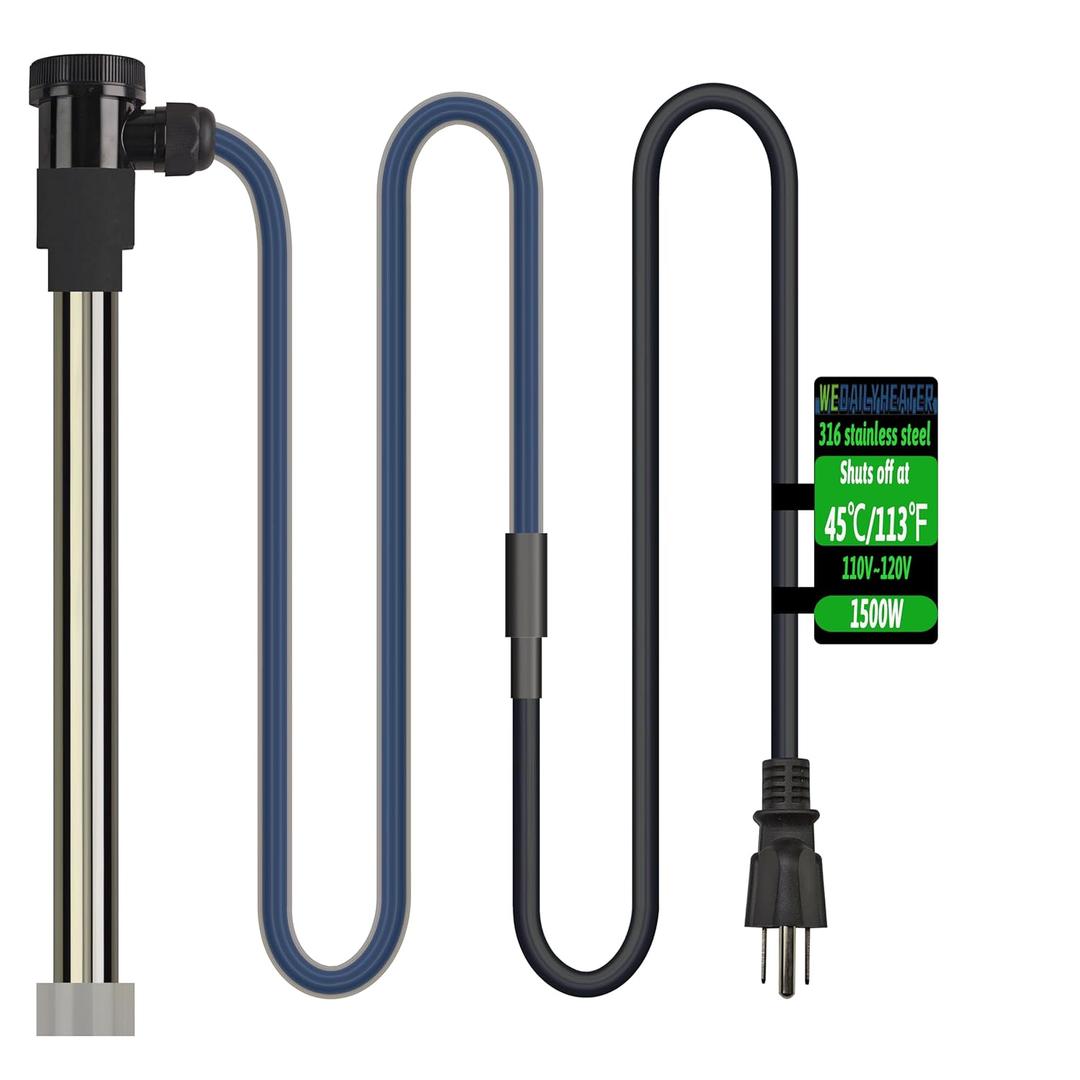 1500W Immersion Water Heater for Bathtub & Above Ground/Inground Pool  Portable Fully Submersible Electric Heater with WiFi Timer & Auto Shut Off toTub, Bucket, Inflatable Pool and Baptistry etc