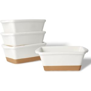 GDCZ Mini Loaf Pan Set, 6.2-Inch 4 Pcs Ceramics Non-Stick Baking Bread Pan, Rectangular Bread Baking Tray with Handle, Microwave and Dishwasher Safe (White/Brown)