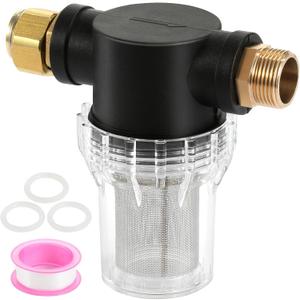 Garden Hose Filter Attachment Line Water Hose Filter with 3/4-inchDN20 40 Mesh Screen2Pcs O-Ring and PTFE Tape, Garden Hose Filter Pressure Washer Inlet for RV Camping Car Wash Water Hose