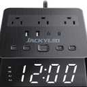 JACKYLED Alarm Clock with 4 USB Chargers Power Strip 3 Outlets 1700J Surge Protector Nightstand Dimmable Digital Clock with Dual Alarm and Snooze Function for Bedroom, Full Screen LED Display (Black)