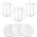 Sliner 3 Pcs Adult Sippy Cups for Elderly, 12 oz Plastic Spill Proof Cups with 2 Handles Straw and Lid for Adults Hospital Disabled Dysphagia Patients (White)