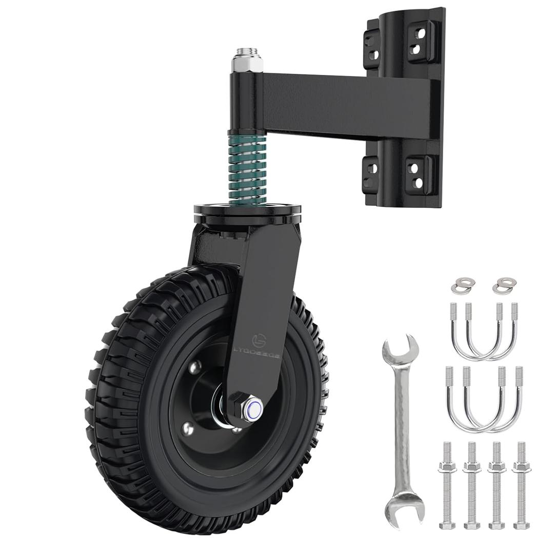 Gate Wheel, 8 Inch Wheel Diameter, 15.4 Inch Height, Suit for Metal Tube & Wooden Gates, 700lbs Capacity, Spring-Loaded Heavy Duty Rubber Casters