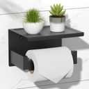 HITSLAM Toilet Paper Holder with Shelf, Stick on Matte Black Toilet Paper Roll Holder, Self Adhesive or Wall-Mount with Screws for Bathroom,Washroom