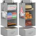 punemi 3-Shelf Hanging Closet Organizer, 2 Pack Closet Hanging Organizer with Drawers, Foldable Hanging Closet Shelves for Rv, Camper, Locker, 22.8" D x 11" W x 11" H, Grey