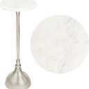 JONATHAN Y Ava 23.75" Round White Marble Top Pedestal Drink Table, Nickel