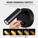 Surface Wall Mounted Reading Light Sconces Lamp Physical Knob Dimmer Switch LED 5W Warm White 3000K (Black Plug Cord)