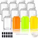 12 Pack 4 oz Glass Juice Shot Bottles with Caps, 120 ml Empty Wellness Shot Bottle, Reusable Clear Glass Bottles with Lids for Juice, Ginger Shots and Homemade Beverages